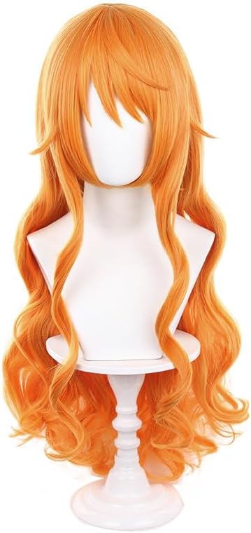 Anime Cat Burglar Nami Wig Orange Long Wavy Party Hair Halloween Cosplay Props Accessory