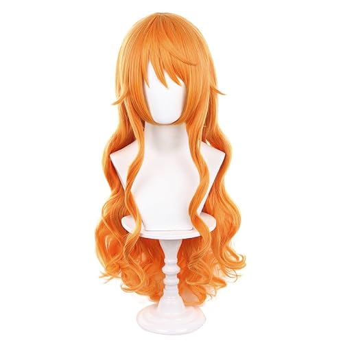 Shqncoh Anime Cat Burglar Nami Wig Orange Long Wavy Party Hair Halloween Cosplay Props Accessory - Orange