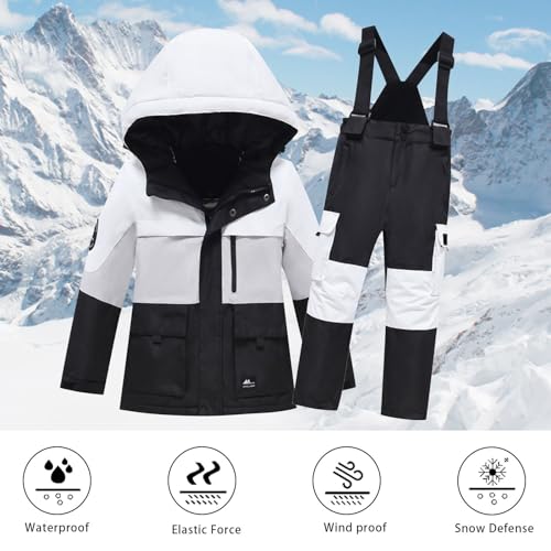Boys Girls 2 Piece Snowsuit Ski Jacket Snow Bib Ski Pants Overalls Kids Windproof Thick Hooded Snow Coat4