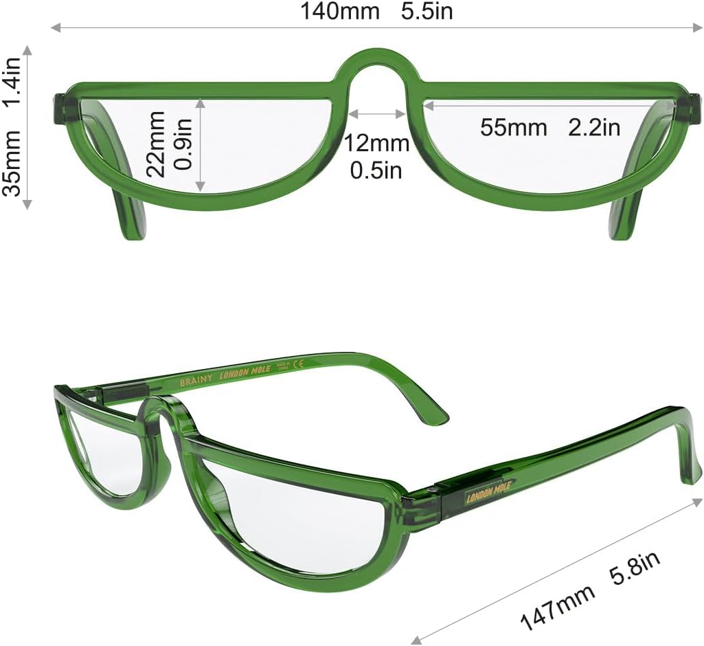 LONDON MOLE® Brainy reading glasses | Cool half moon shaped readers | Unisex | Spring hinges