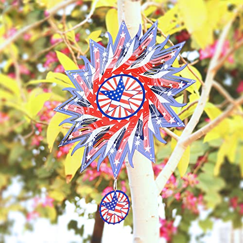 Dinhand American Star Flag Metal Wind Spinners Outdoor, Stainless Steel Wind Sculptures Spinner Hanging Garden Decoration, United States Flag Craft Spinner Patio Decor Yard Ornaments Art Gift #TOP6