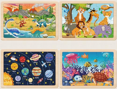 Image of Puzzles for Children 4 to 6 Years, 4 Packs of 24 Wooden Puzzles for Toddlers from 5 to 8 Years, Preschool Puzzles, Gifts for Boys and Girls