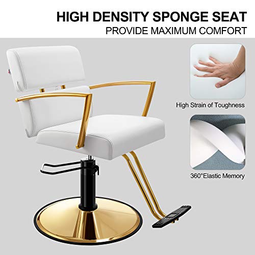 Baasha Premium Gold Salon Chair Beauty Barber Chair, White Hair Salon Chair, Stain Resistant Leather Beauty Spa Equipment Salon Chair For Hair Stylist Women Man - Shiny Gold & White #TOP4