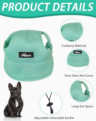 BPTRKOM 1 Stück Hunde-Basecap mit verstellbarem Sonnenschutz - Baseballmütze mit speziellen Ohrlöchern für alle Hundegrößen - Atmungsaktives UV-Schutz-Design (Größe: M, Farbe: Grün)