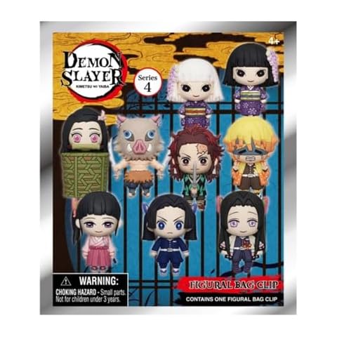 Monogram Demon Slayer Kimetsu No Yaiba Series 4-3D Foam Figural Bag Clip in Blind Bag - Keychain, Multicolor, 2.5" Cover