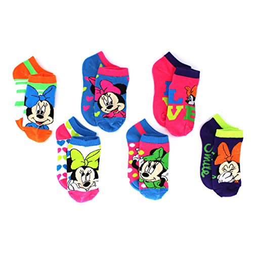 Minnie Mouse Girls 6 pk Ankle Socks (4-6 (Shoe: 7-10), Neon Multi Minnie)