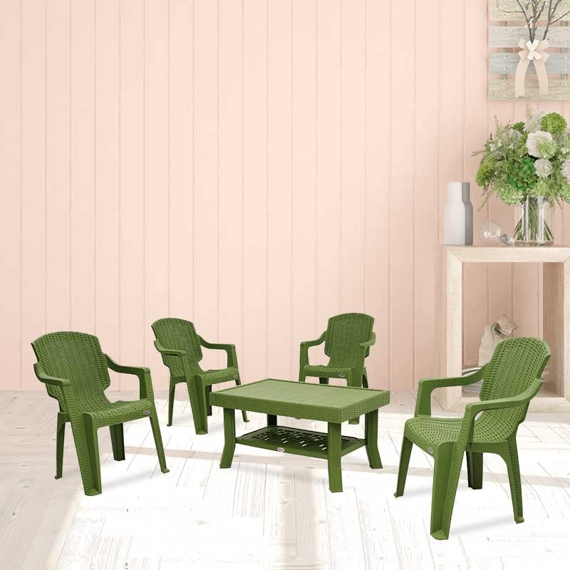 SkyGlamour Supreme Mark Set of 4 Chairs with Vegas Center Table for Home | Office | Garden | Indoor and Outdoor Use (Color: Mehandi Green; Qnt: 5 Pcs.)-image-36