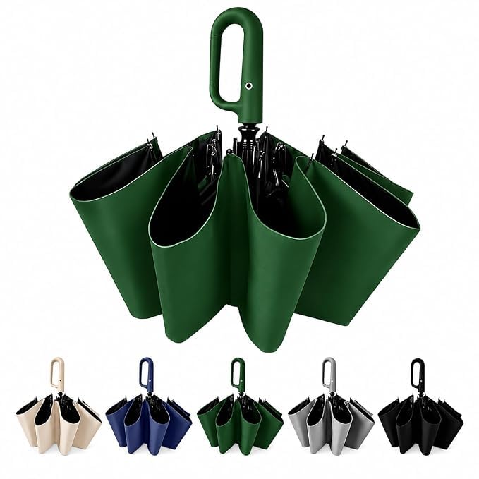 Image of LANBRELLA Portable & Folding Travel Umbrella, 3 Fold, Auto Open Close, Water Resistant, Windproof, with Carrying Handle