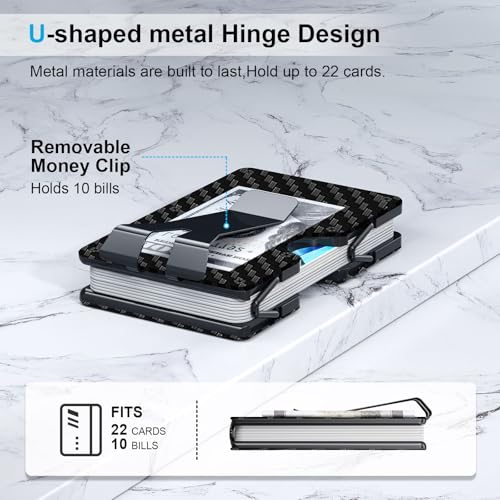 CHJGLNL Minimalist Wallet for Men, Metal Wallet with Cash Strap and Money Clip, Mens Slim Credit Card Holder, Front Pocket Wallets, RFID Blocking, Carbon Fiber Aluminum - 12-22 Card Capacity2