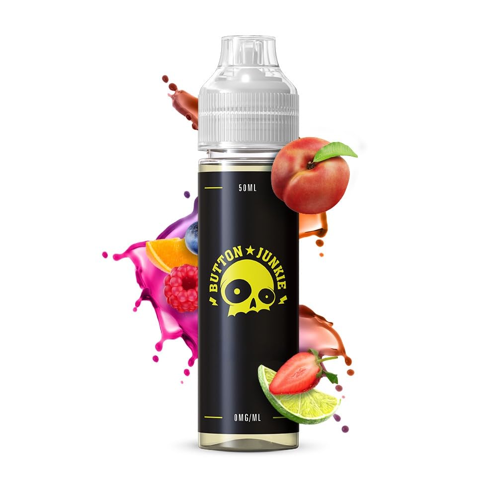 Button Junkie Vape Liquid 50ml Apricot Peach and Tropical Fruits Flavoured Vape Juice E Liquid 70VG/30PG Ecig Juice Sub Ohm E Cigarette Nicotine Free Short Fill