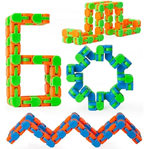 ZCOINS 48 Links 4 Pieces Wacky Tracks Snap and Click Fidget Toys for Stress Relief or Party Bag Fillers,Assorted Colors Cover