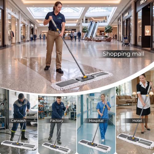Image of 36 inch Large Flat Mop, Commercial Dust Mop with Long Handle | Aluminum Industrial Mop with 2 Washable Pads, Large Heavy Duty Industrial Push Mop for Hardwood, Laminate, Vinyl, Concrete