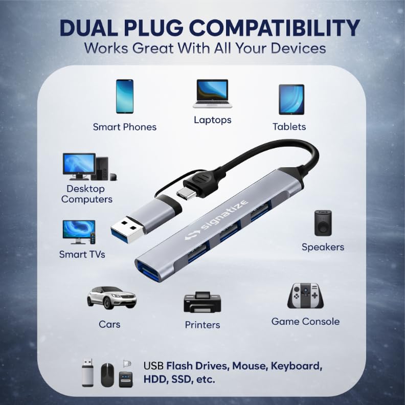 Image of Type C Hub, Type-A+C to 4 Port with 5 Gbps Superspeed Data Transmission, 1*USB 3.0 Ports, 3*USB 2.0 Port, USB c hub for Laptop, MacBook, chromebook,Tablets & Smartphones (Grey)