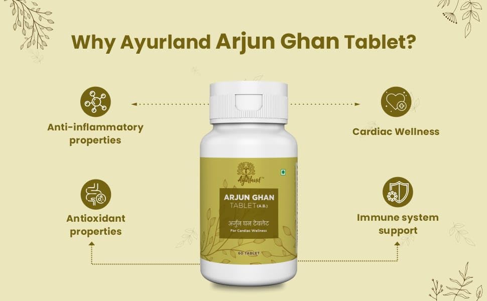 Image of AyurVeda Arjun Ghan Tablets 60 Tablets | Ayurvedic Herbal Wellness Supplement | Convenient Tablet Format