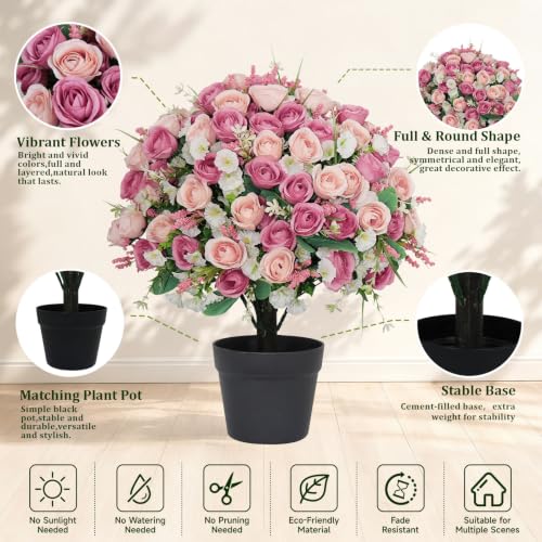 Aoutyers 24" Artificial Potted Flowers for Outdoors, Silk Rose Faux Plants - image 3
