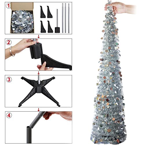 B Baosity Feliz Natal Tinsel Tree Decorações Retráteis para árvores de Natal