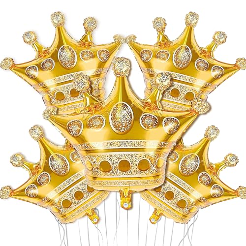 Image of 36 Inch Crown Balloons Large Metallic Gold Crown Foil Mylar Balloon Chrome Gold Birthday Decoration for King and Queen Prince Royalty Royal Birthday Wedding Baby Shower Party Decor