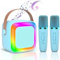 Kids Karaoke Machine Portable Bluetooth Speaker with 2 Wireless Microphones LED Light Show Singing Toy Gift for Girls and Boys Ages 3-12 Years Old Blue