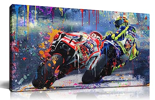 CANEITO Graffiti Motorcycle Wall Art for Teen Boys Room, Cool Posters Bedroom Picture Art, Racer Sports Canvas Art Print Painting Wall Decor for Living Room, 40"x20"