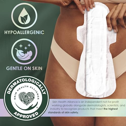 Image of L. Extra Long Maxi Pads for Women, Overnight Absorbency, Organic Cotton Top Layer, Unscented Pads with Wings, 56 Count (2 Packs of 28)