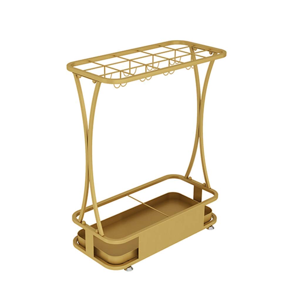 WQPMNYG Large Capacity Rectangular Umbrella Stand for Hotels - 15 Holes & 8 Hooks Elegant Gold Finish Stylish Umbrella Holder for Entryway & Lobby Decor