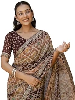 SIRIL Women's Georgette Bandhani Printed Saree With Unstitched Blouse Piece