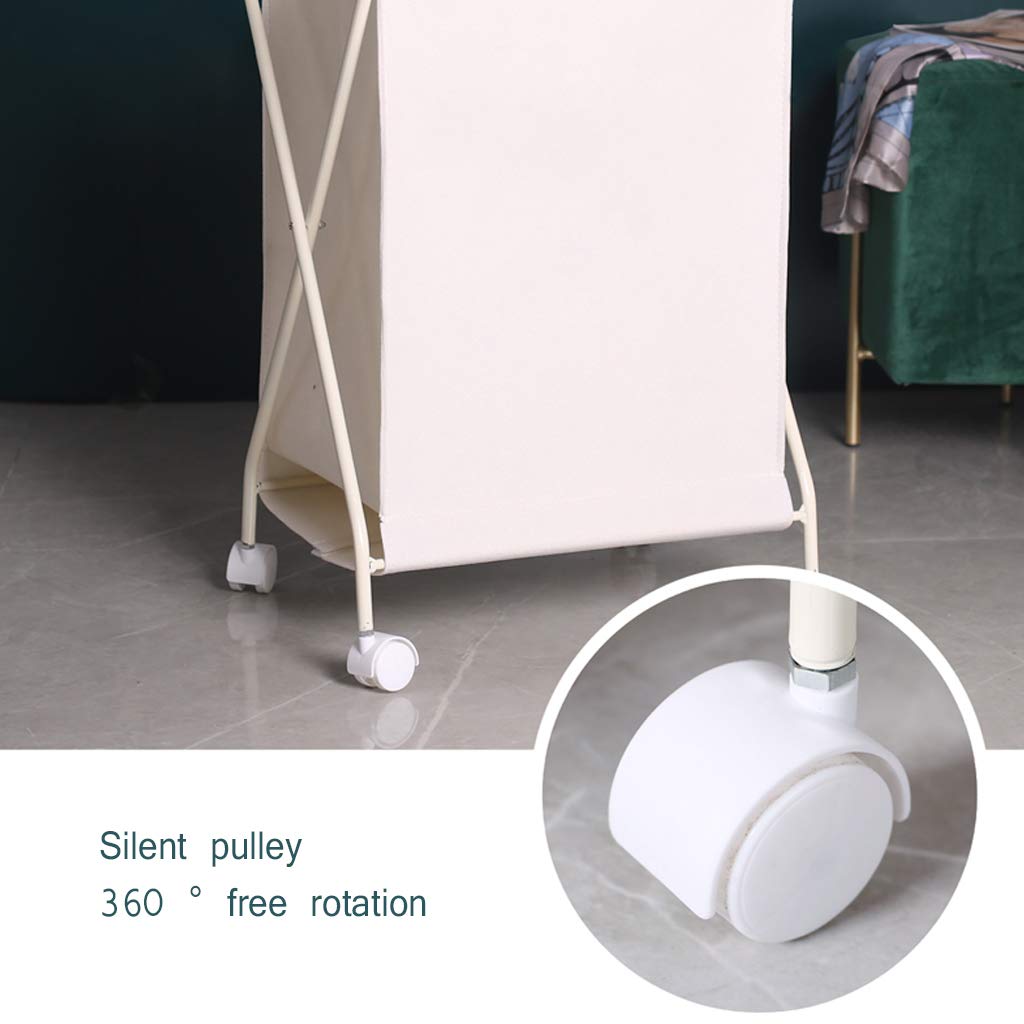 Zwinięty kosz do prania, Kosz na pranie z 4-kołowymi wyjmowanymi torbami materiałowymi Składany wielokolorowy 16x12x26 cali(Beige)