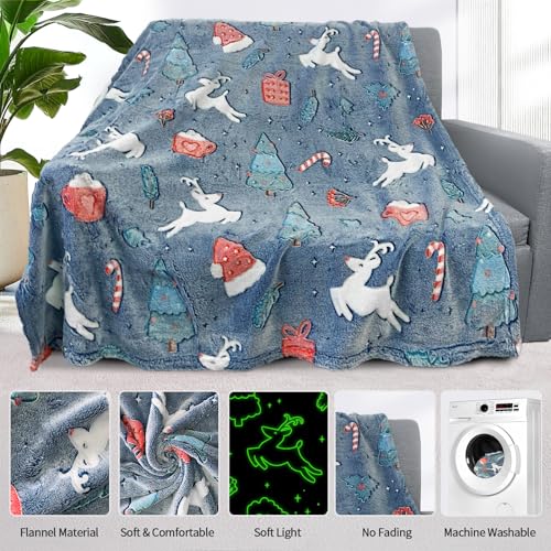Christmas Blanket for Boys, Christmas Glow in The Dark Blanket for Kids/Toddler/Baby, Soft Fleece Blankets and Throw, Birthday 50"x 60"
