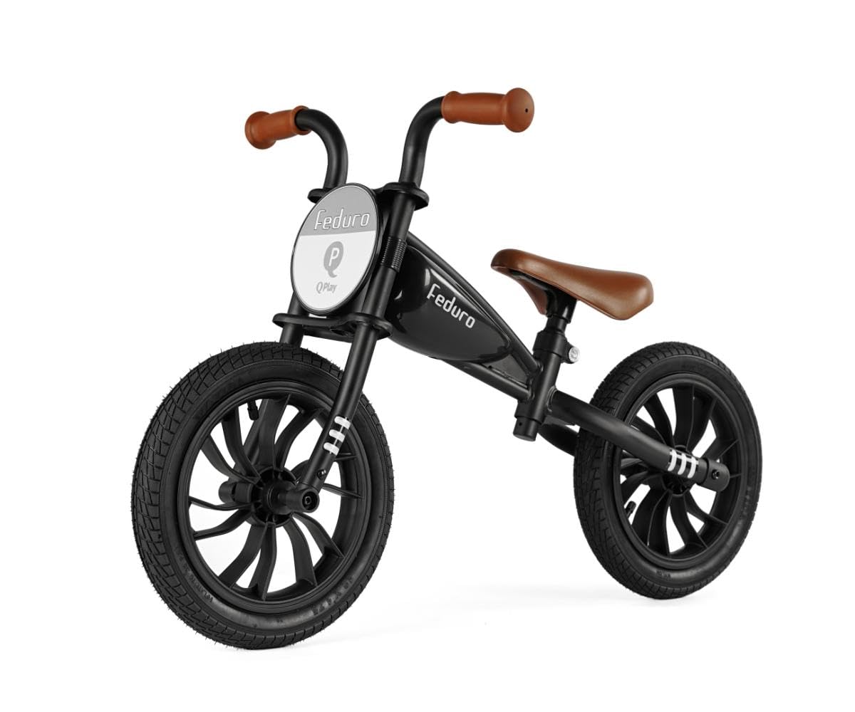 QPLAY Balance Bike Feduro Vélo d'équilibre pour enfants de 3 à 6 ans avec selle réglable en hauteur, roues de 12 pouces à chambre à air tout terrain jusqu'à 30 kg