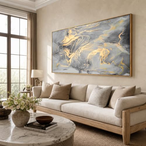 Wall Art Abstract Canvas Painting Gray Wall Decor Fluid Ink Modern Artwork for Living Room Bedroom Dining Room Home Office Decor 30"x60" with Framed by liysawg - Used condition - US$100.04