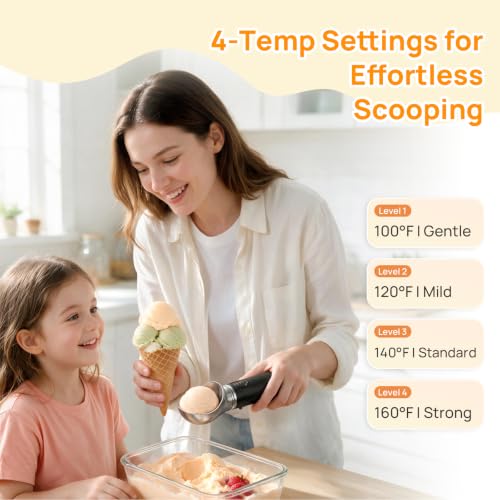 Rechargeable Electric Heated Ice Cream Scoop for Hard Gelato Sorbet, Black - image 4