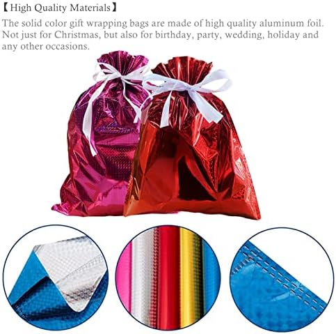 12 Pack Solid Color Foil Gift Bag Multipack Drawstring Gift Bags,6 Color Shimmer Wrapping Bags,Jumbo Xmas Bag,Reusable Large Christmas Gift Wrapping Bag for Presents Birthday Wedding Party