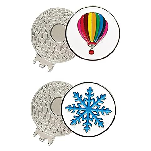 PINMEI Colorful Golf Ball Markers with Silver Color Golf Hat Clips (Snowflake and Balloon) Cover