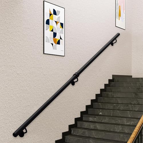 Pasamanos negros para escaleras, 14ft 12ft 10ft 8ft 7ft 5ft Kit de soporte de riel de barandilla antideslizante, Barandilla de escaleras de pared Barra de seguridad de hierro galvanizado(120cm)