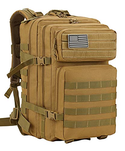 Luckin Packin Tactical Backpack,Military Backpack,Molle Bag Rucksack Pack,45 Liter Large Khaki