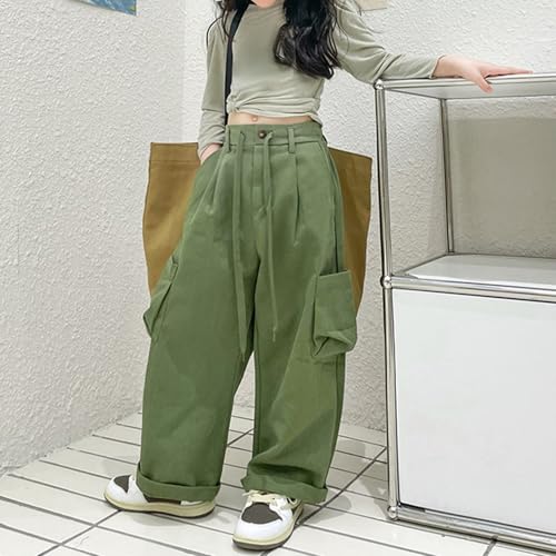 Girls' Vintage Multi-Pocket Cargo Pants Solid Color Streetwear Vintage Multi-Pocket Cargo Pants Streetwear2