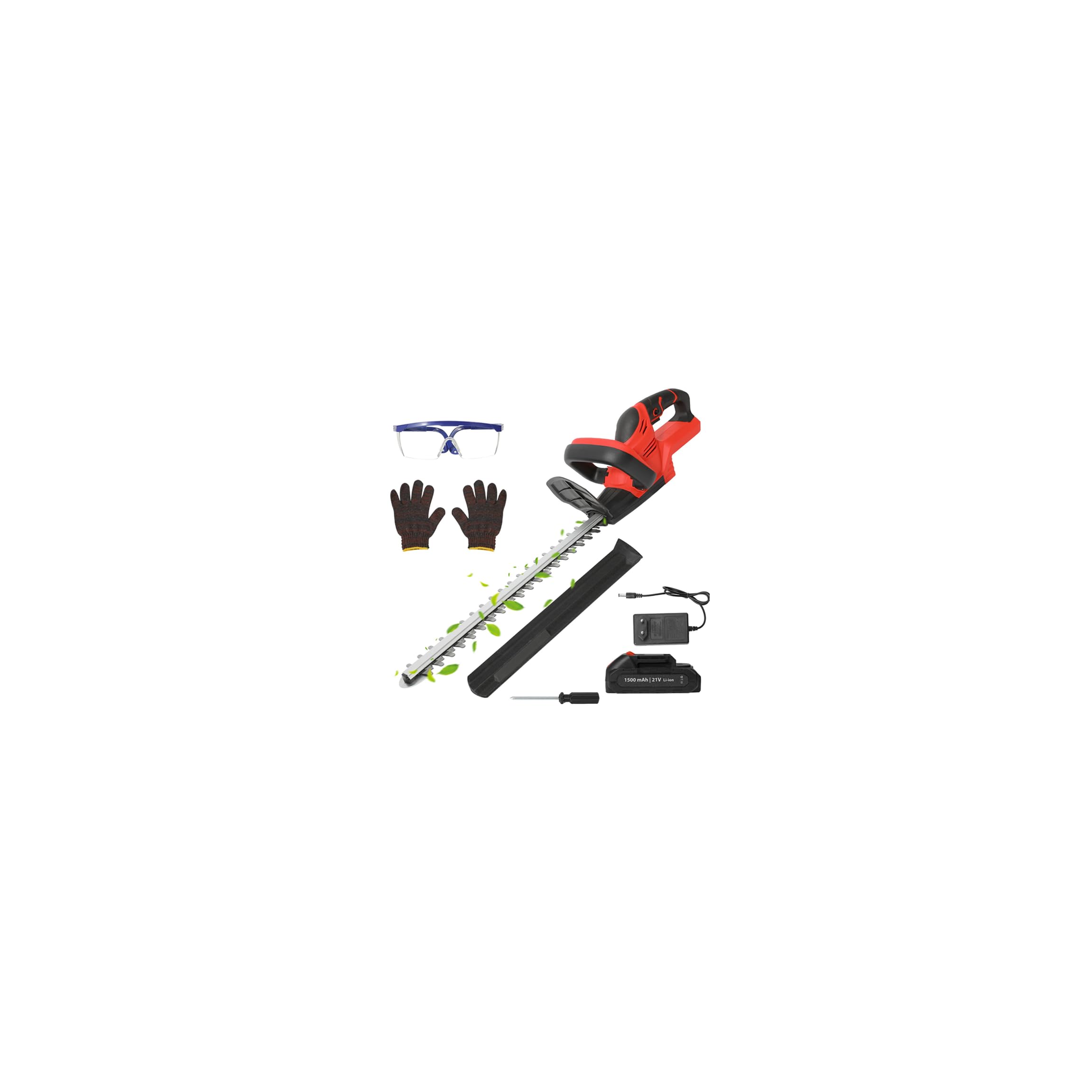 Tamaño seto batería de 21 V, 680 W, corta-setos eléctricos inalámbricos con 7500 mAh, longitud de corte 55 cm, hoja asimétrica, separación de 15 mm, cortasetos inalámbricos, tijera para jardín y