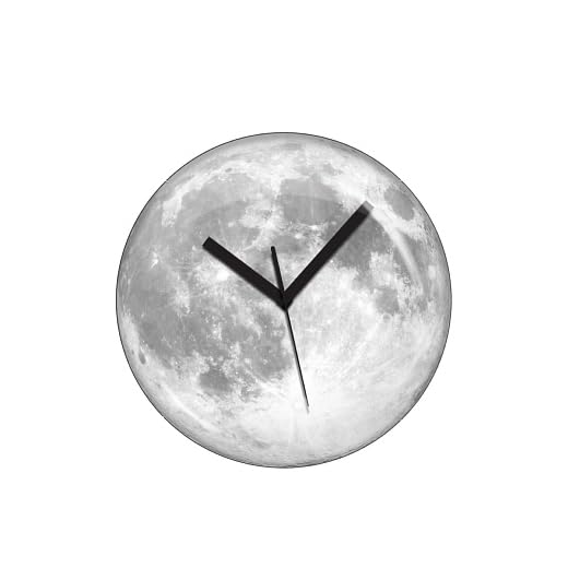 Kikkerland Claire de Lune Moonlight Glow in The Dark LED Illuminating Glass Dome Wall Clock, Astronomy, Novelty Night Light,