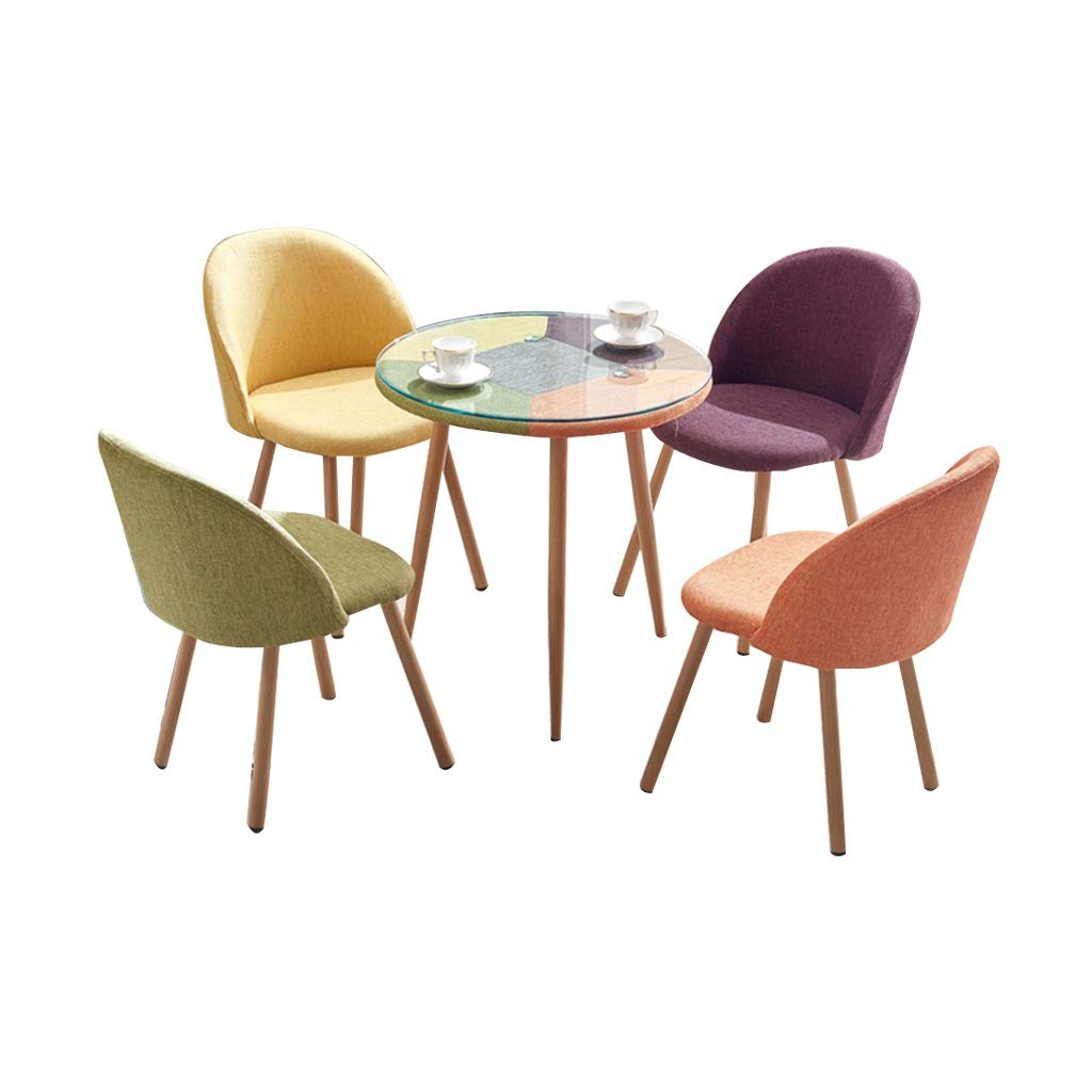 Retro Lounge Chairs,Reception Sales Office Negotiate Tables and Chairs Small Round Table Cotton Linen Chair Combination Dining Chairs(4 Piece Set)