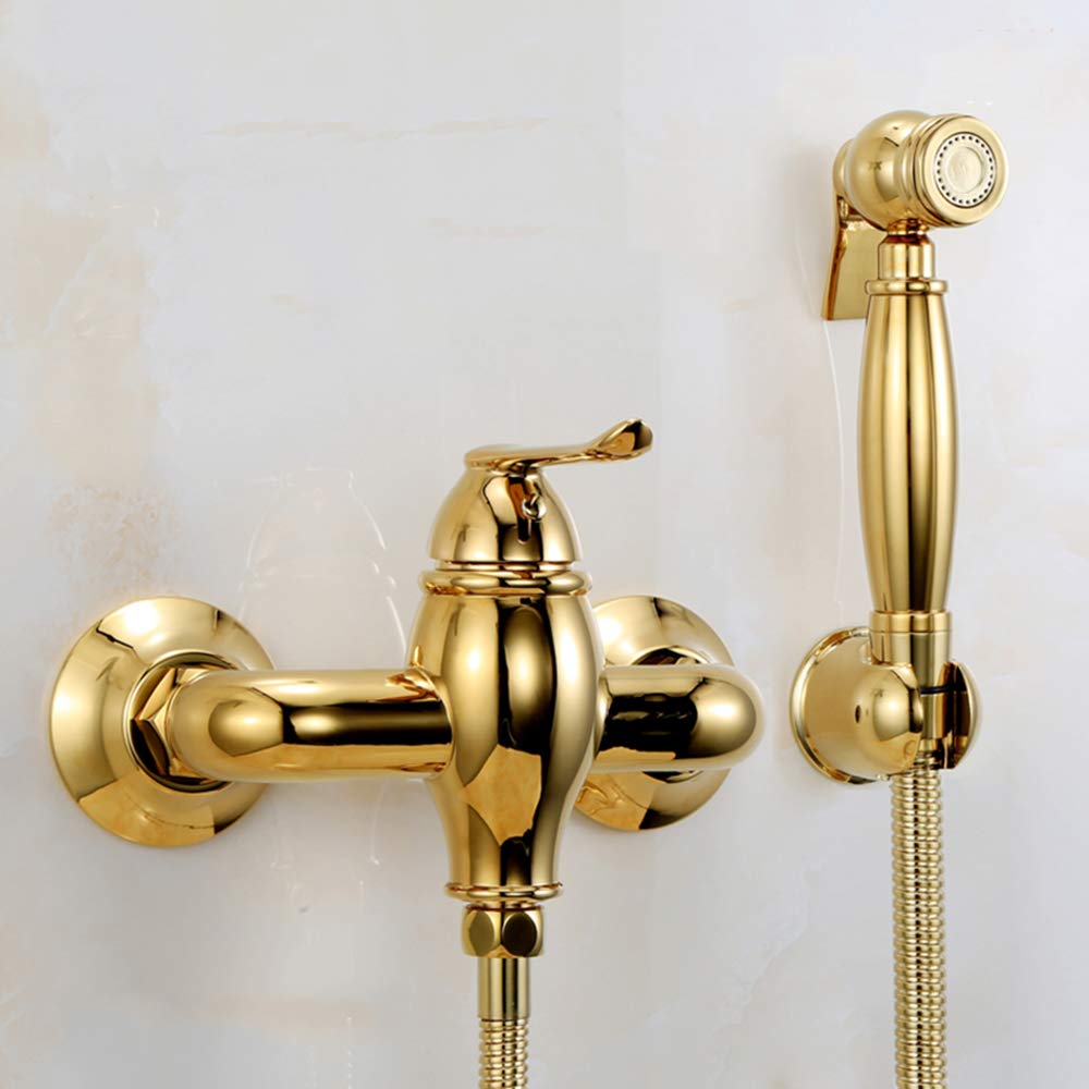 Spruzzatore per bidet con acqua fredda e calda, in ottone, portatile, per doccia, doccia, bidet, rubinetto per l'igiene personale, bagno per animali domestici, titanio oro