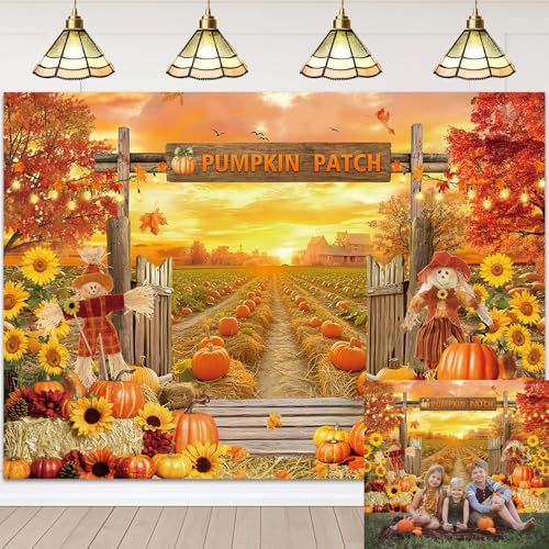 Fall Pumpkin Patch Backdrop Autumn Harvest Pumpkin Field Photography Background Fall Thanksgiving Baby Shower Party Decorations Newborn Photobooth Props (82x59 inch (7x5FT))