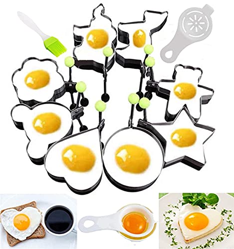 PENGQIMM ステンレススチール製オムレツ型 卵リング 目玉焼きリング ハート型 丸型 花型 星型 卵型 パンケーキ エッグリング 料理 キッチンツール 卵フライヤー ハンドル付き 調理 製菓道具 簡単使い 収納便利