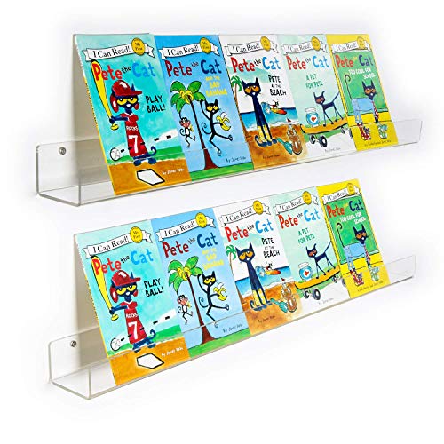 Image of NIUBEE 36-Inch Acrylic Floating Bookshelves for Kids, 2-Pack, Extra-Large Wall Shelves for Expanding Book Collections and Family Spaces