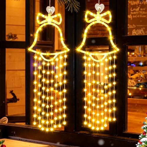 Glocke Weihnachtsbeleuchtung Fenster 100 LED Warmweiß – Weihnachtsdeko Fenster – Weihnachtsdeko Innen, Batteriebetriebene Weihnachtsbeleuchtung, Fensterbeleuchtung Weihnachten für Festliche Deko