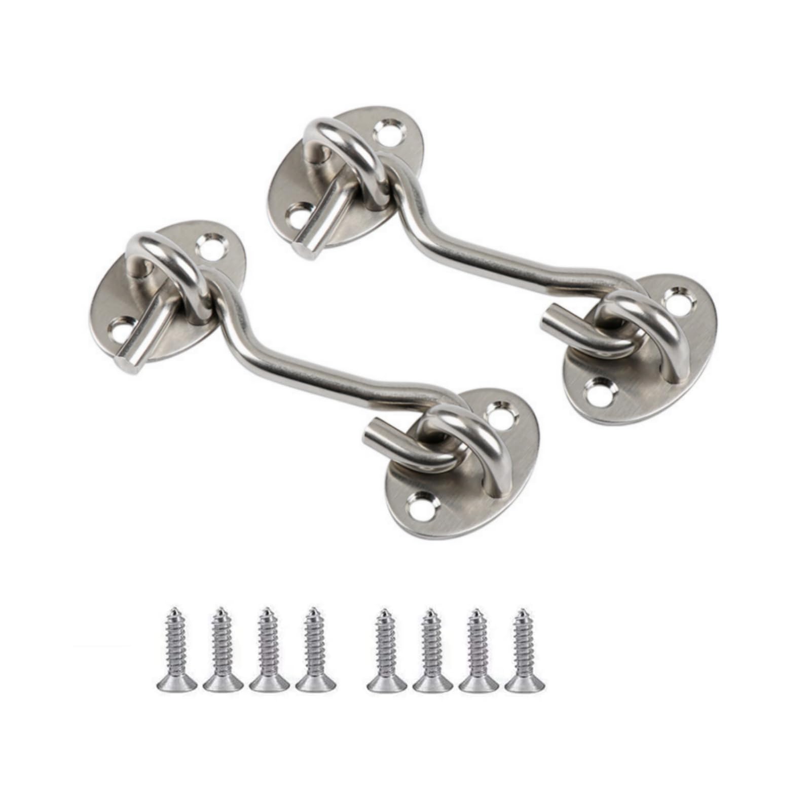 Fenglin-joy Kabinenhaken Edelstahl, 2 Stück 10 cm Riegel Tür Sturmhaken Sturmhaken mit öSe mit 8 Stk Montage Schrauben für Tor, Garage, Zaun, Fenster oder Schuppen (Silver)