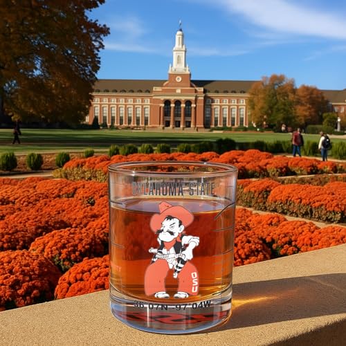 Image of Greenline Goods - Oklahoma State University Cowboys College Whiskey Glasses (Set of 2), 10 oz - Full-Color Logo + Campus Map