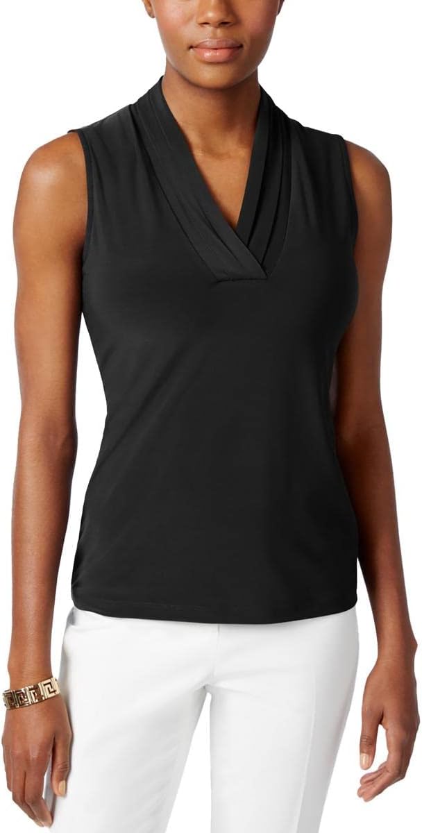 Anne Klein Womens Sleeveless Pleat-Neck Jersey Top - Image 4