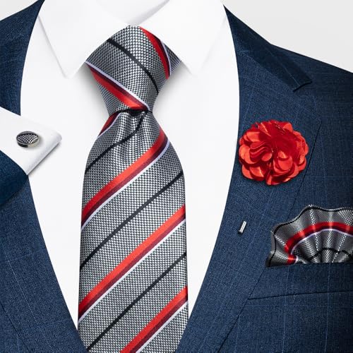 Image of joy alice Ties Set Men Mixed Color Necktie Handkerchief Cufflinks Brooch 3.15 Formal