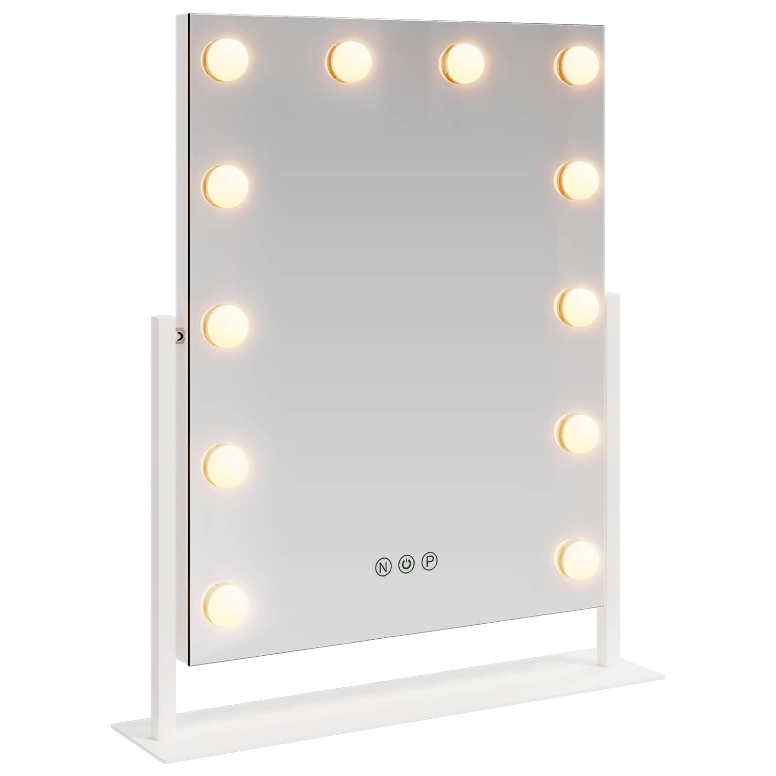 Espejo de maquillaje LED con iluminación, espejo de maquillaje Hollywood regulable, 3 modos de luz con control táctil, espejo de mesa o montaje en pared, 44 x 10 x 53 cm