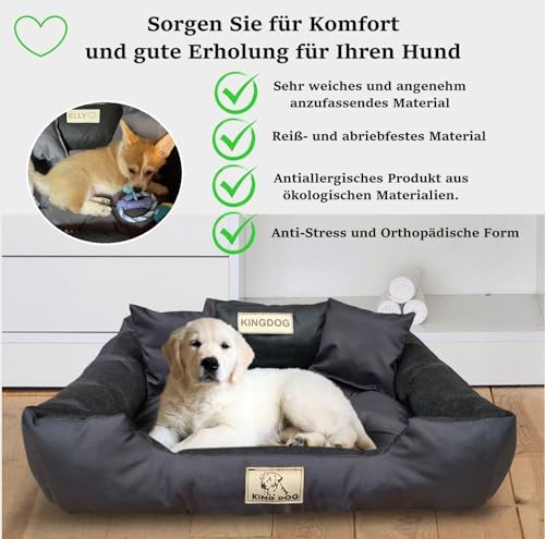 KING DOG Hundebett Sehr Grosse Hunde Waschbar XXL 130 x 105 cm Hundekissen Haustierbett Hundekorb Personalisiert - Name des Hundes Wasserdichtes Material Silikon Füllung Schwarz